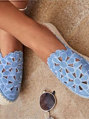 Blue Boho Women's Woman Floral Embroidered Flat Vacation Summer